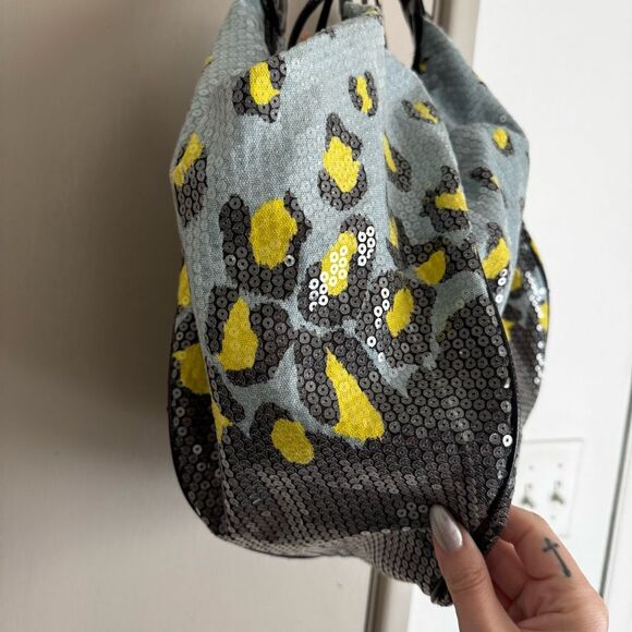 Betsey Johnson Baby Blue and Yellow Leopard Print Sequin Hobo Bag - Picture 2 of 8